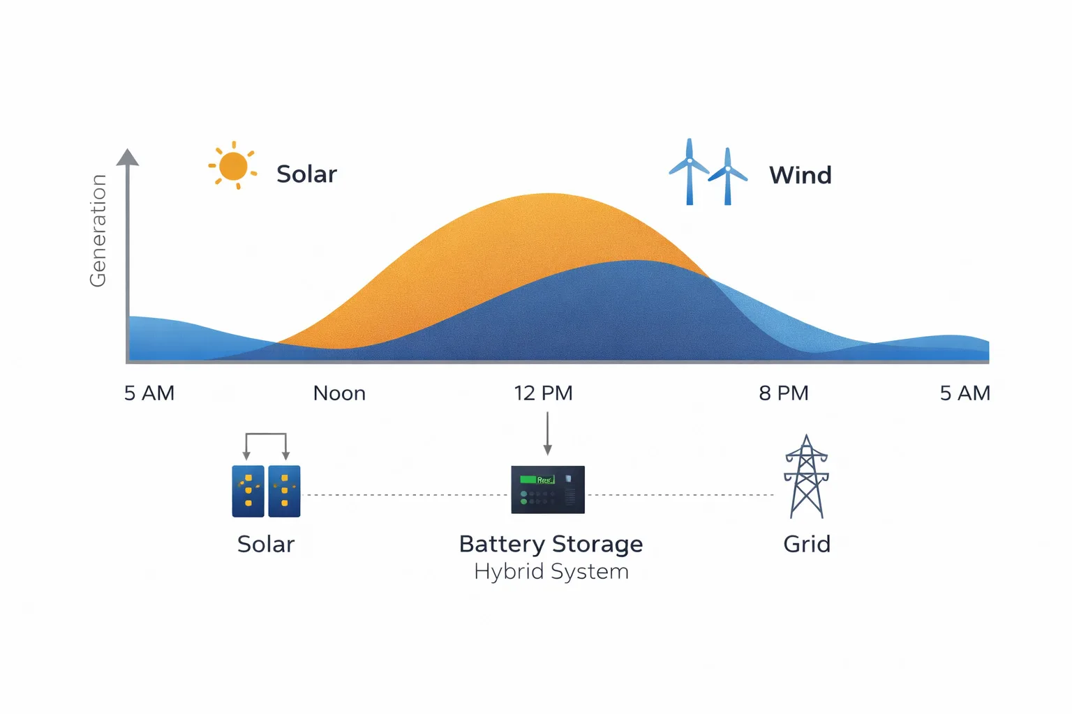 Hybrid wind and solar generation complementary profiles