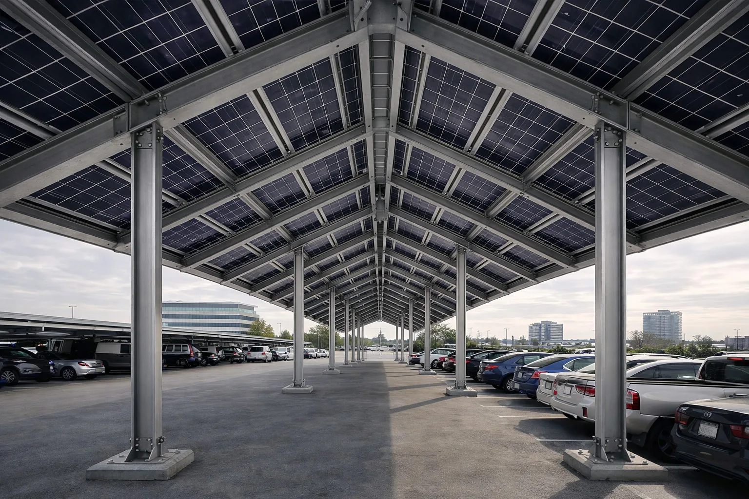 Lmaxx Span solar carport with cars below